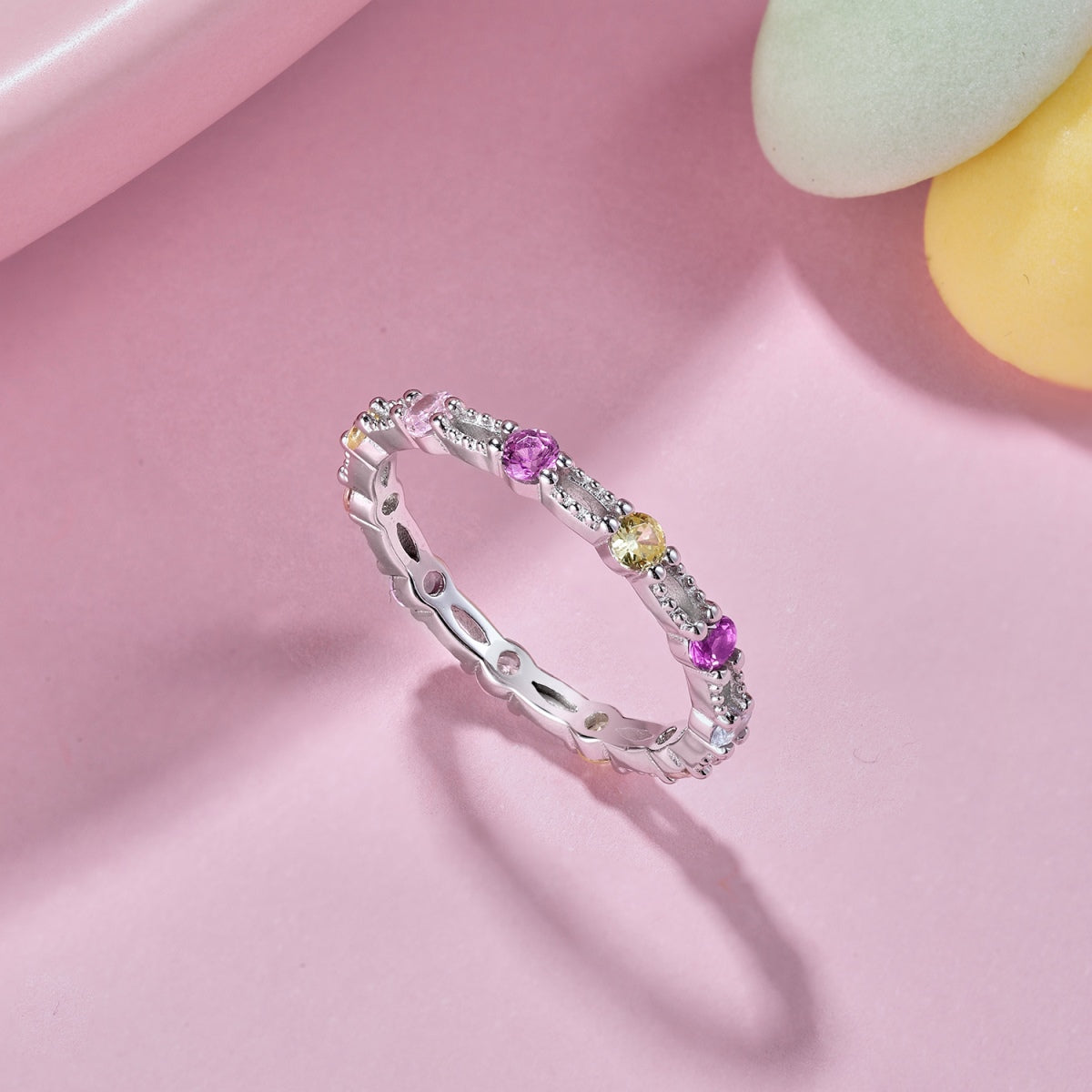 [AuraEcho]Sparkling Colorful Round Cut Tennis Ring