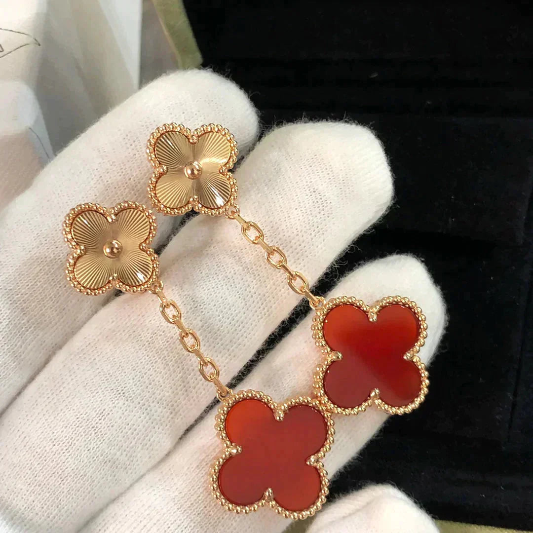 [AuraEcho]CLOVER 2 MOTIF  LASER CARNELIAN EARRINGS