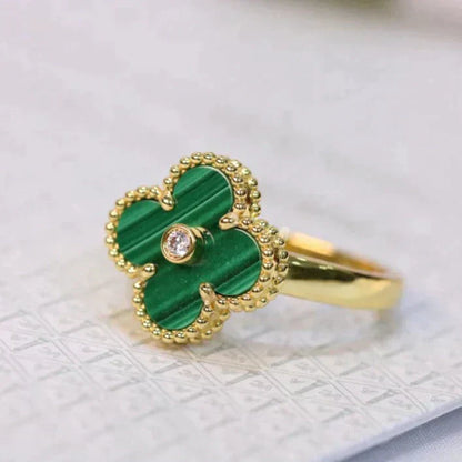 [AuraEcho]CLOVER MALACHITE RING GOLD DIAMOND