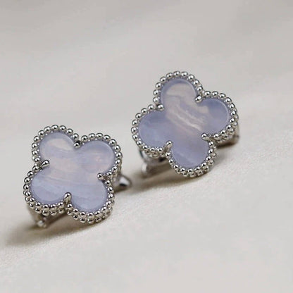 [AuraEcho]CLOVER MEDIUM 1 MOTIFS  WHITE MOP EARRINGS SILVER