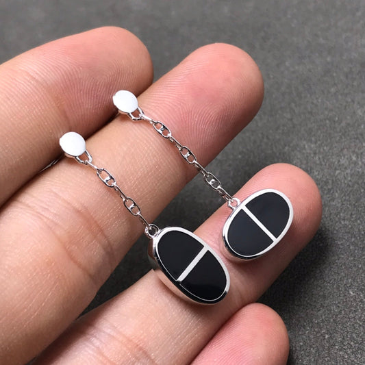 [AuraEcho]CHAINE VERSO BLACK CERAMIC SILVER EARRINGS