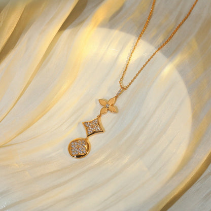 [AuraEcho]STAR AND SUN DIAMOND PINK GOLD NECKLACE