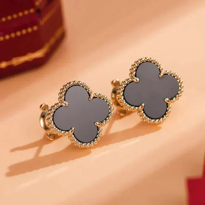 [AuraEcho]CLOVER MEDIUM 1 MOTIFS  ONYX STUD EARRINGS