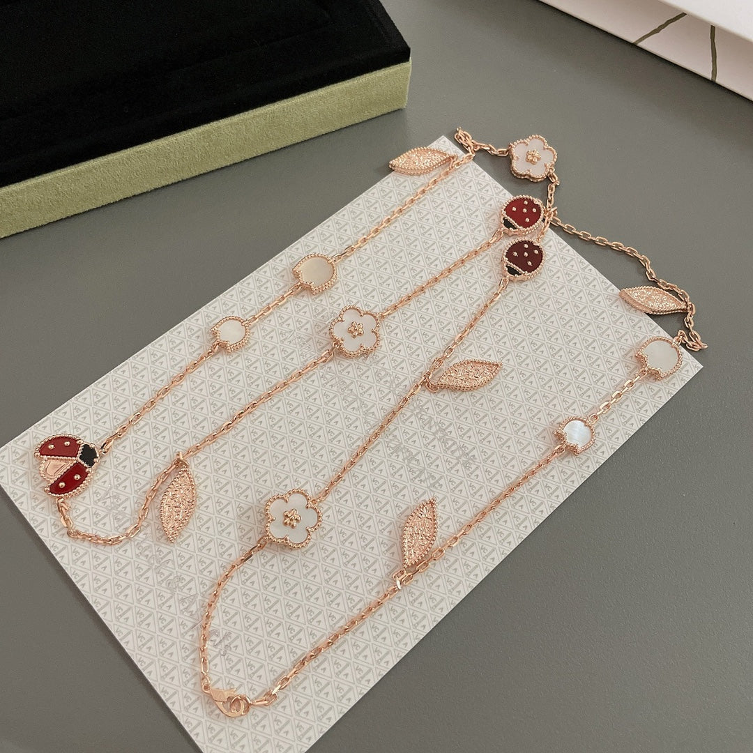 [AuraEcho]LUCKY SPRING 15 MOTIFS ROSE GOLD NECKLACE