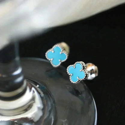 [AuraEcho]CLOVER MINI 9.5MM ONYX STUD EARRINGS SILVER