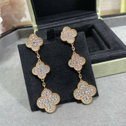 [AuraEcho]CLOVER 3 MOTIFS DIAMOND PAVED ROSE GOLD EARRINGS