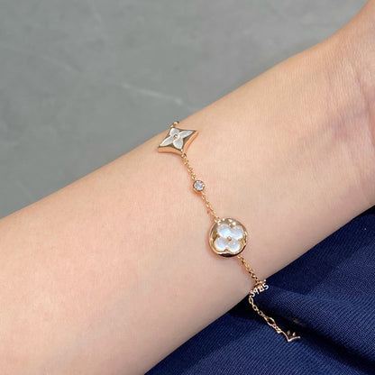 [AuraEcho]STAR AND SUN 4 MOTIF WHITE MOP PINK GOLD BRACELET