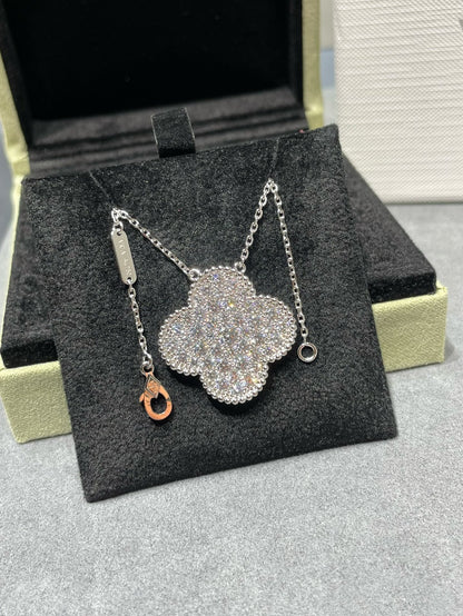 [AuraEcho]CLOVER 25MM LARGE PENDANT DIAMOND PAVED SILVER NECKLACE