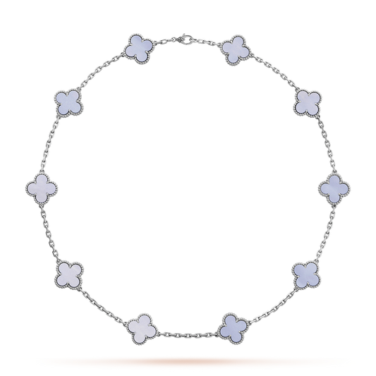 [AuraEcho]CLOVER 10 MOTIFS BLUE CHALCEDONY NECKLACE