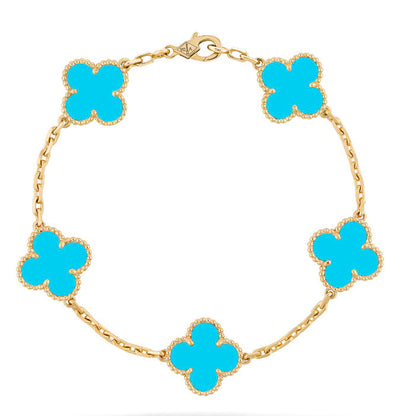 [AuraEcho]CLOVER 5 MOTIFS TURQUOISE BRACELET