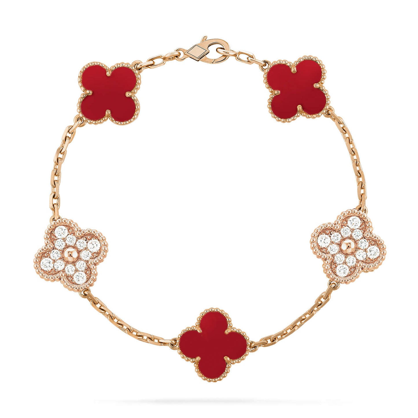 [AuraEcho]CLOVER 5 MOTIFS CARNELIAN DIAMOND BRACELET
