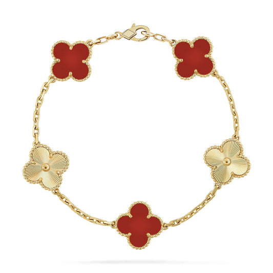 [AuraEcho]CLOVER  5 MOTIFS CARNELIAN GOLD BRACELET