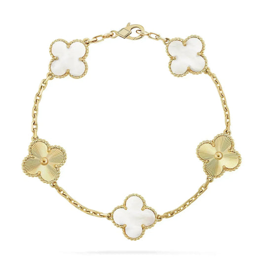 [AuraEcho]CLOVER BRACELET 5 MOTIF WHITE MOP PINK GOLD
