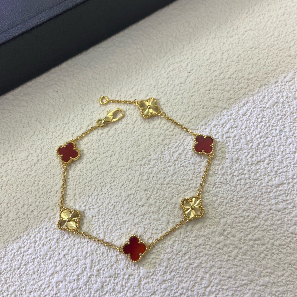 [AuraEcho]CLOVER 6 MOTIF RED AGATE LASER BRACELET