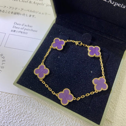 [AuraEcho]CLOVER  5 MOTIFS  PURPLE VIOLET BRACELET