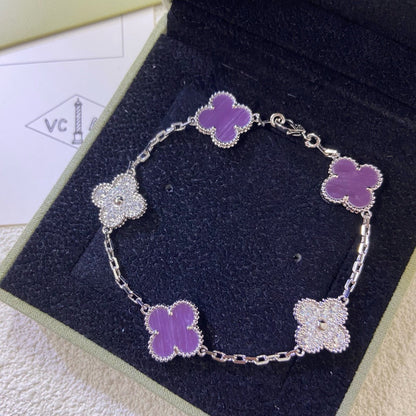 [AuraEcho]CLOVER  5 MOTIFS  PURPLE VIOLET DIAMOND BRACELET