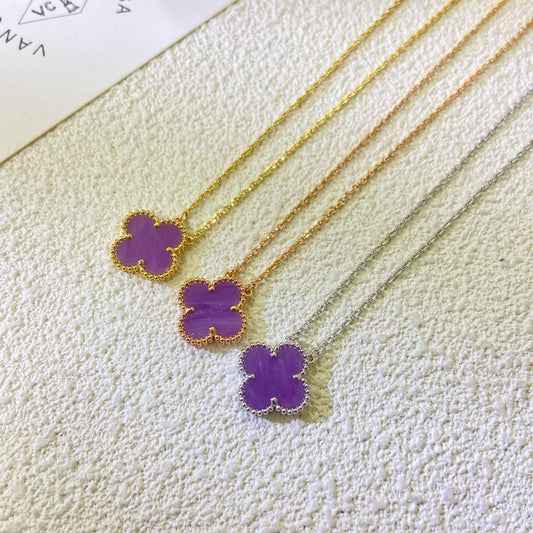 [AuraEcho]CLOVER 15MM  PURPLE VIOLET NECKLACE