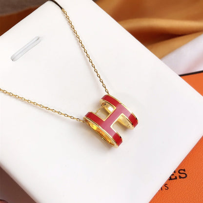 [AuraEcho]HM CLIC RED ENAMEL GOLD NECKLACE