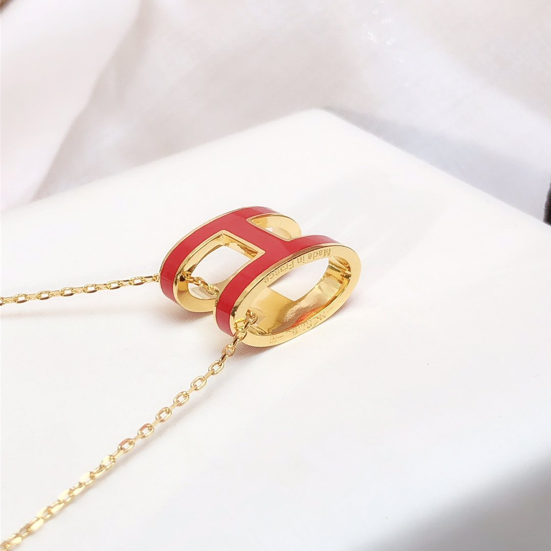 [AuraEcho]HM CLIC RED ENAMEL GOLD NECKLACE