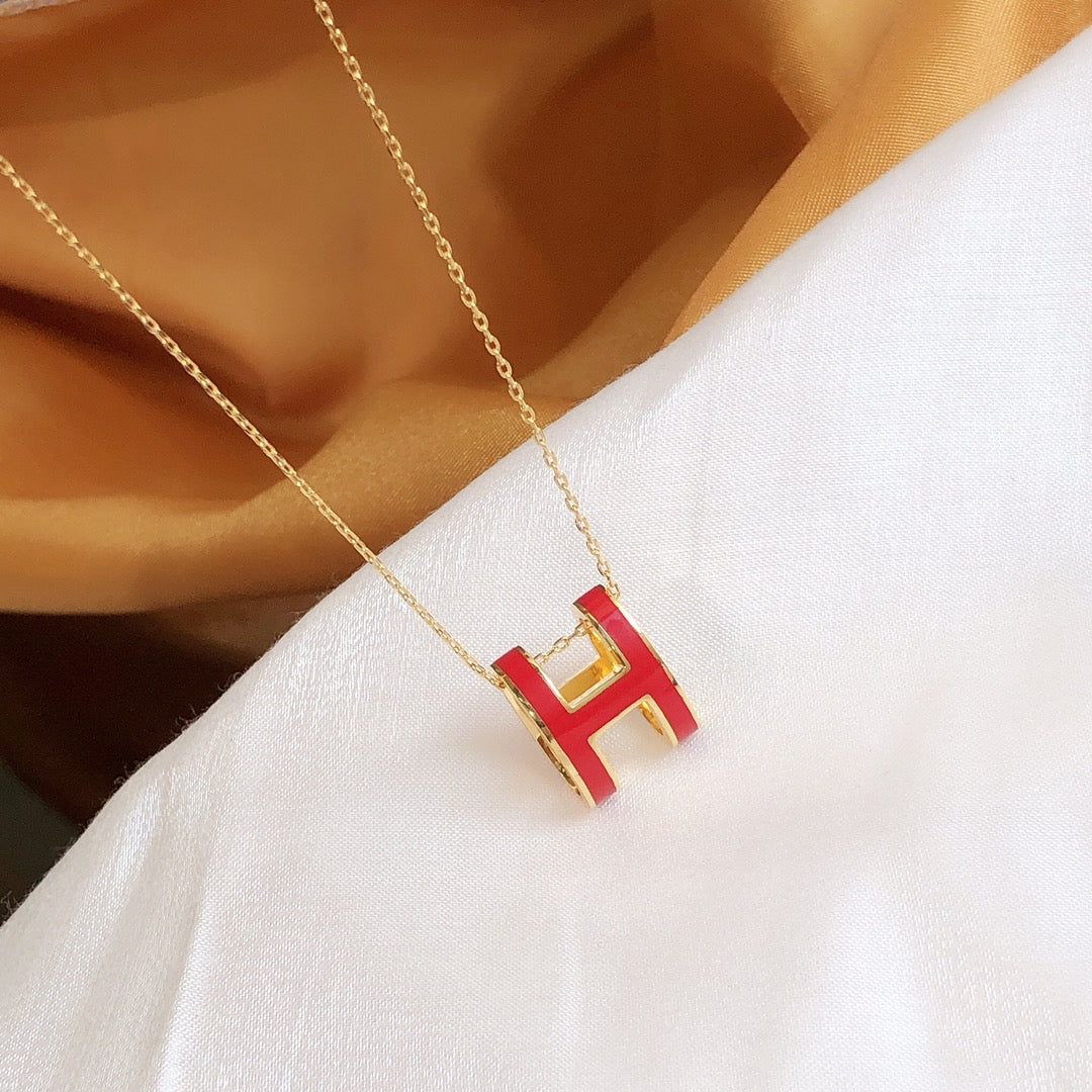 [AuraEcho]HM CLIC RED ENAMEL GOLD NECKLACE