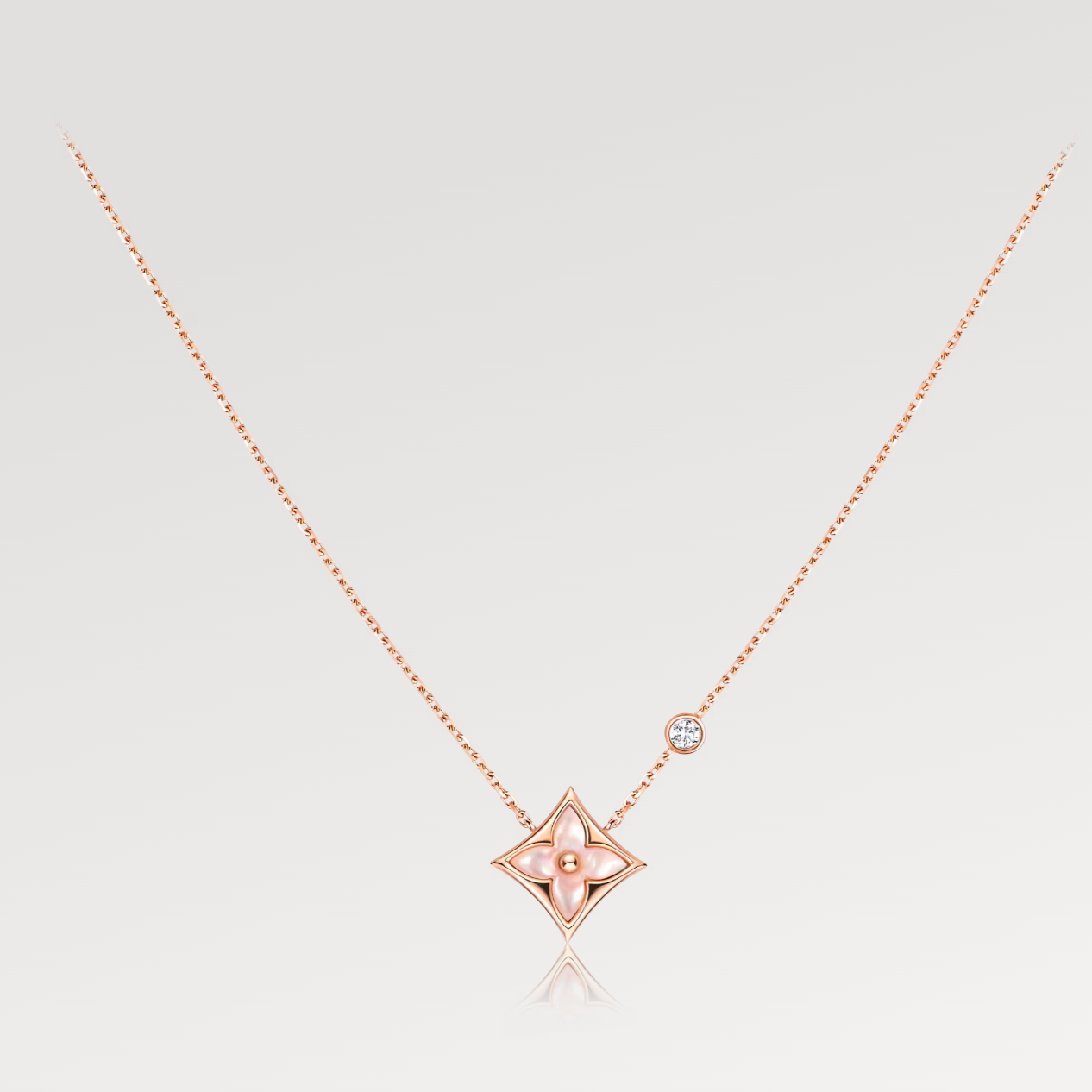 [AuraEcho]STAR PINK MOP 1 DIAMOND PINK GOLD NECKLACE