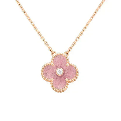 [AuraEcho]CLOVER 15MM DIAMOND RHODONITE NECKLACE