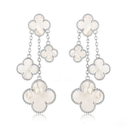 [AuraEcho]CLOVER EARRINGS WHITE MOP 4 MOTIFS SILVER