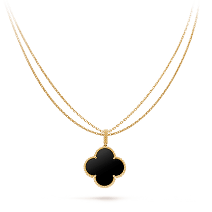 [AuraEcho]CLOVER 25MM GOLD ONYX BIG CLOVER NECKLACE