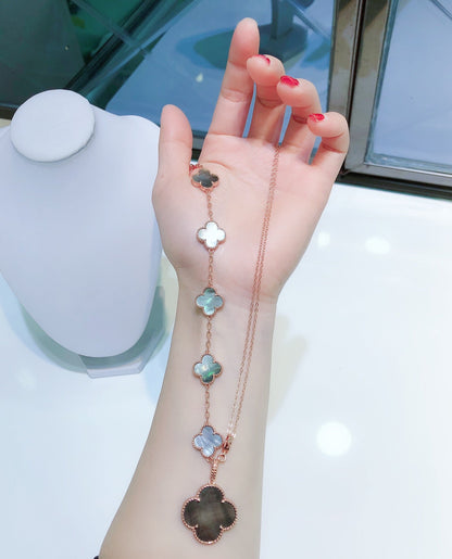[AuraEcho]COMBINED BRACELET 5 MOTIFS AND NECKLACE DARK MOP ROSE GOLD